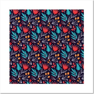 Red Flowers Colorful Pattern Posters and Art